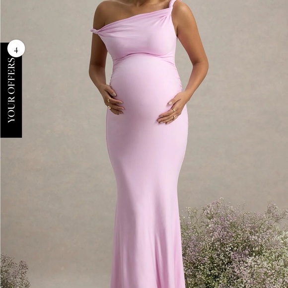 Club LLondon LITA- Pink Twisted Asymmetric Maternity Maxi Dress - Picture 3 of 5